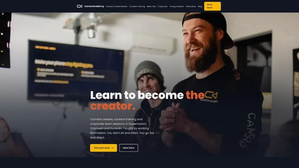 The cameracademy.com homepage, designed and built by FanCast